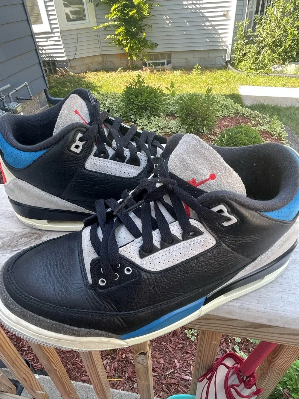 Black and Blue Retro Basketball Sneaker with Red Accent